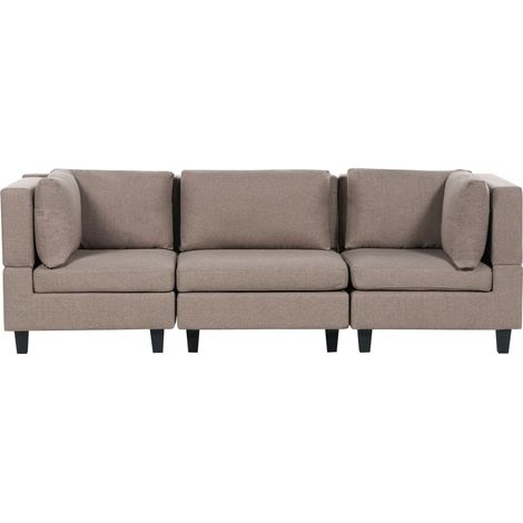 Modular Sofa Brown Fabric Upholstered 3 Seater Cushioned Backrest Modern Living Room Couch UNSTAD