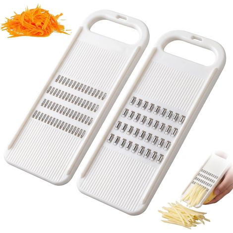 Set di 2 mandoline da cucina per tagliare le verdure alla julienne, grattugia per carote e tagliaverdure manuale con lame da 3 mm e 5 mm per cetrioli, patate e carote, bianche. (1/5)