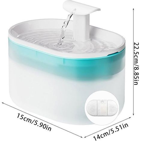 Fontaine a Eau Chat Ultra Silencieuse, 2.1L avec Filtres et Éponges, Deux Modes de Débit d'eau, sans BPA, Niveau d’Eau Visible (1/5)