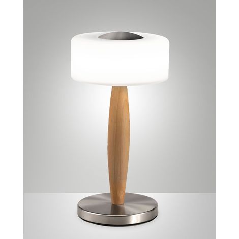 Lampada da tavolo Elea LED 8W 860lm 3000K, Struttura in metallo, legno e vetro soffiato con regolazione luce al tocco, Colore Nichel satinato - Elea
