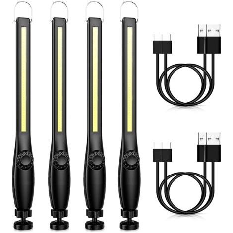 QORVA-Lot de 4 Pièces Baladeuse led Mecanicien Lampe Atelier Chantier Rechargeable Lampe Garage Magnetique Lampe de Travail Aimantée led Portable Rechargeable Puissante