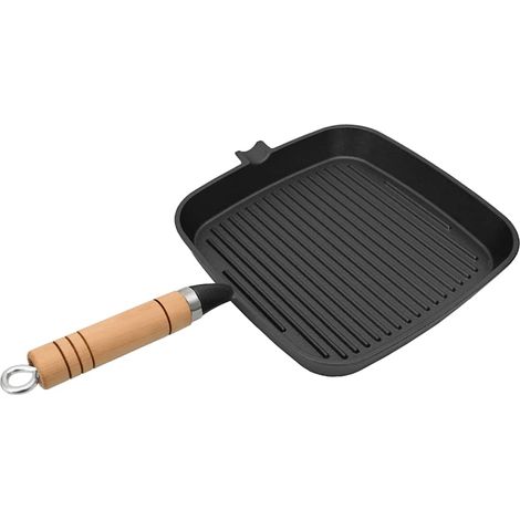Grillpfanne mit Holzgriff Gusseisen 20 x 20 cm vidaXL (1/5)