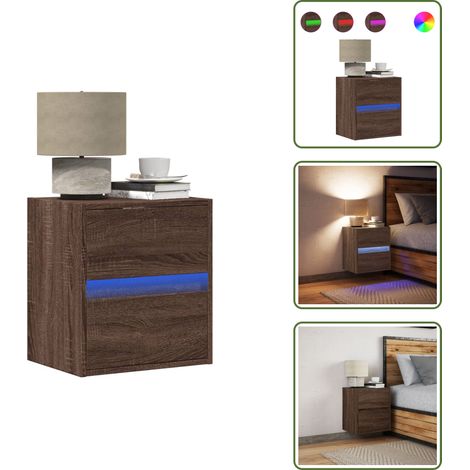 vidaXL Wand-Nachttisch mit LED-Leuchten Braun Eichen-Optik (1/5)