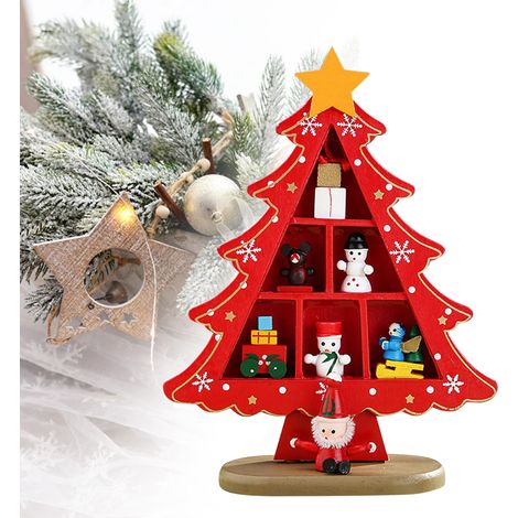 Exquisiter, kleiner Tischweihnachtsbaum aus Holz, praktisch für den Schreibtisch, Weihnachtsdekoration für Einkaufszentrum, Hotel, Weihnachtsdekoration in Rot (1/5)