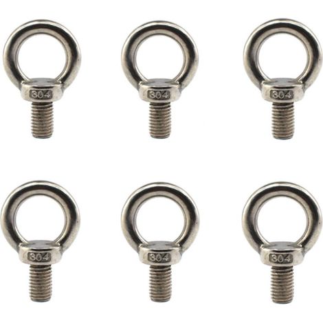 Boulon à œil de gréement de levage M10 forme anneau en acier inoxydable 304 avec filetage prolongé (30 mm) - Lot de 6 pièces (1/5)