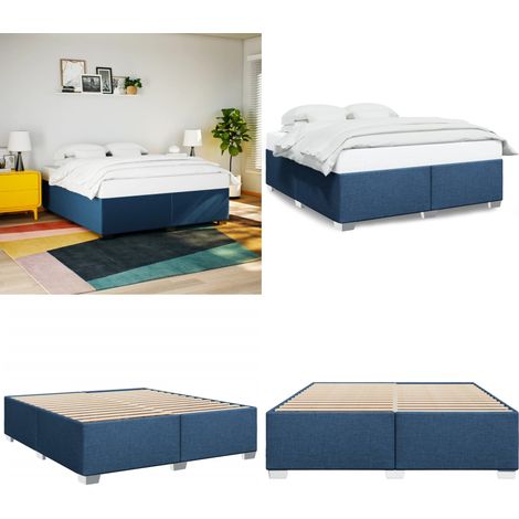 Bettgestell ohne Matratze Blau 200x200 cm Stoff - Bettes Gestell - Doppelbett - Blau - Massivholzbette - Polyesterbettwäsche - Home & Living (1/5)