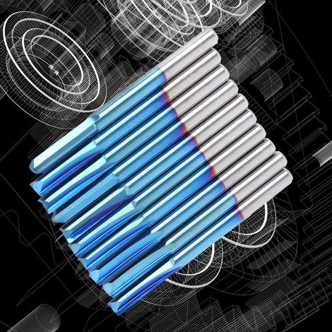 Fraise à queue carbure monobloc 2 dents, Ø3,175mm, 10 pièces, pour défonceuse, coupe droite, outil de fraisage, rectification de précision, traitement du bois et métal, embout HSS (1/5)