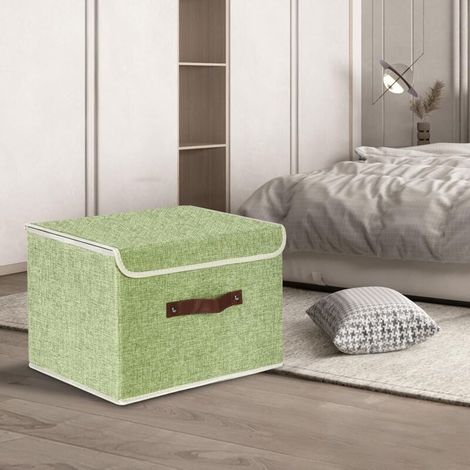 Faltbare Aufbewahrungsbox, hellgrün, 26 x 20 x 17 cm, dicker Karton aus hochwertiger Baumwolle und Leinen, waschbare Stoff-Aufbewahrungsbox, 1 Stück (1/5)