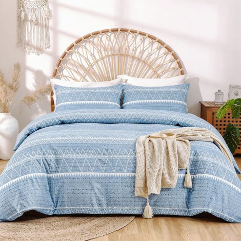 Parure de lit en microfibre - 135 x 200 cm - Bleu - Moderne - Avec housse de couette et taie d'oreiller de 80 x 80 cm - Avec fermeture éclair (1/5)