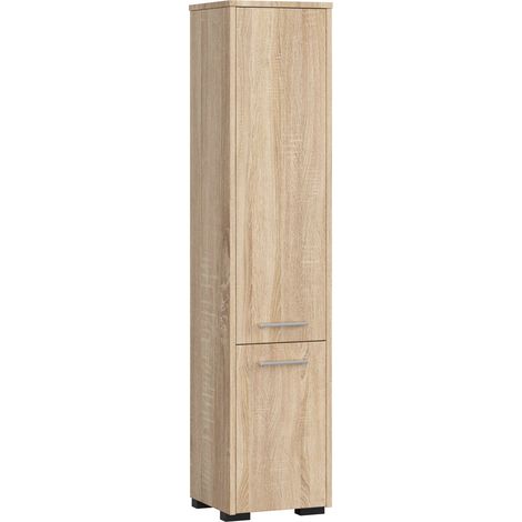 Colonne de salle de bain 30 cm – 2 portes – 5 étagères – Panneau stratifié – Finition mate – Hauteur 140 cm – Largeur 30 cm – Abamihome