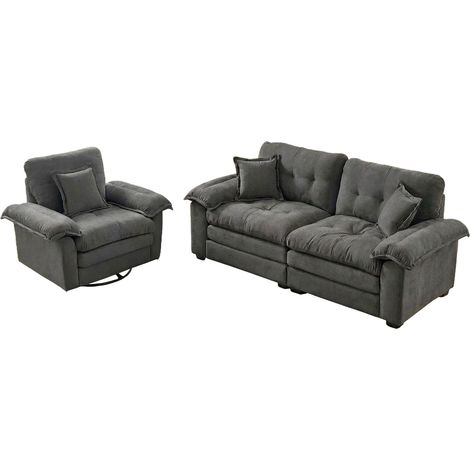 Ensemble de canapés en chenille 2 pièces: canapé 1 place + loveseat avec assise double couche et coussins décoratifs, canapé profond pour salon, appartement, bureau ou lounge (1/5)