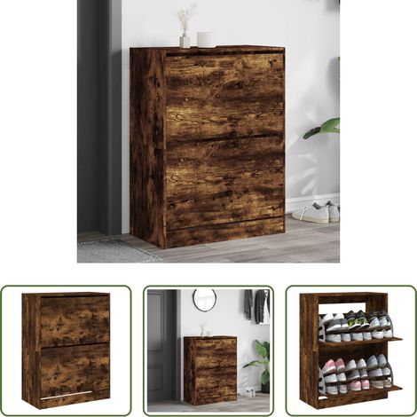 vidaXL Schuhregal - Schuhschrank mit 2 Klappen Räuchereiche 80x42x108 cm (1/5)