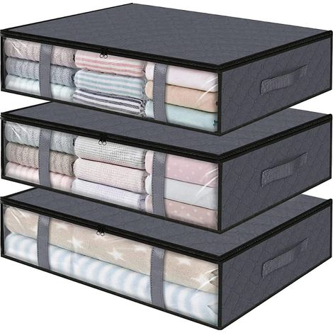 Lot de 3 bacs de rangement pour vêtements, sacs de rangement pliables pour couvertures, boîtes de rangement sous le lit pour sacs à déjections canines en feutre