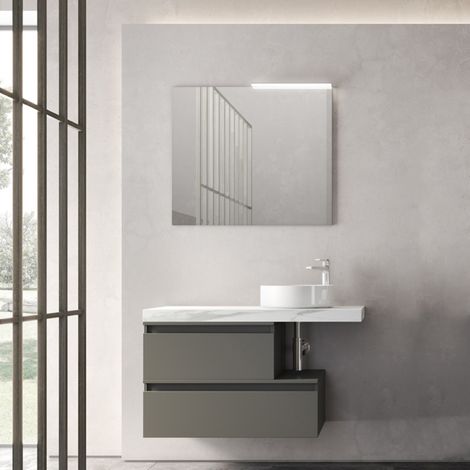 Mobile bagno sospeso 100 cm con lavabo tondo e 2 moduli grafite - NINFA3 (1/2)