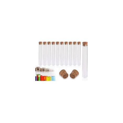 10 pcs tubes à essai tube à essai petit avec liège, tubes à essai en plastique transparent, tubes à essai pour fleurs sels de bain bonbons, table de laboratoire, tubes à fleurs, 18 x 105 mm (15 ml) (1/5)