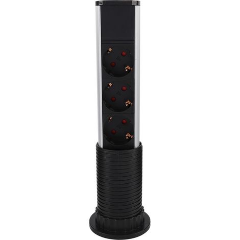 Prise électrique escamotable pour plan de travail, multiprise USB avec 2 ports, socle encastrable bureau, 250V, prise UE, noir (1/5)