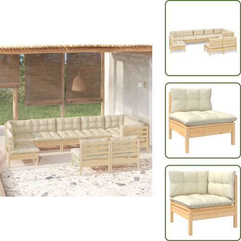 Salon de jardin 9 pcs avec coussins crème bois de pin massif - Salon De Jardin - Mobilier De Jardin - Ensemble Salon De Patio - Ameublement Exterieur - Terrasse (1/5)