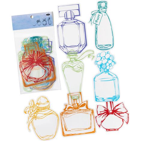 Étiquette Adhésive 14 Pièces Décoratives pour Carnet, Style Flacon de Parfum Rose, Lot de Stickers pour Scrapbooking, Auto-Collant Verre (1/5)