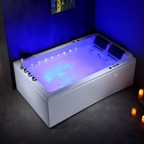Boreal Sauna – Baignoire balnéo 2 places gauche 185x120 cm – Acrylique renforcé – 40 jets d'eau et 28 jets d'air – Éclairage LED intégré (1/5)
