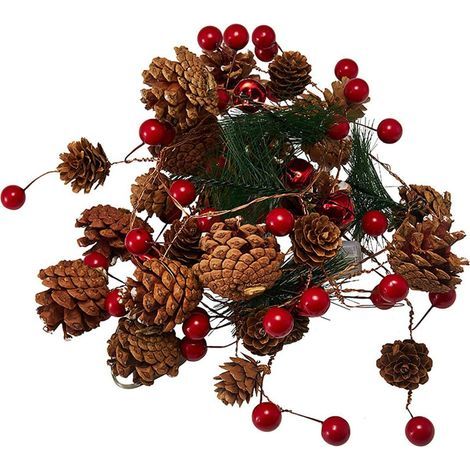 Weihnachts-Lichterketten, 20 LED-Lichterketten mit roten Beeren, Tannenzapfen, Herbstdekoration, LED-Lichterketten für Weihnachtsdekoration (1/5)