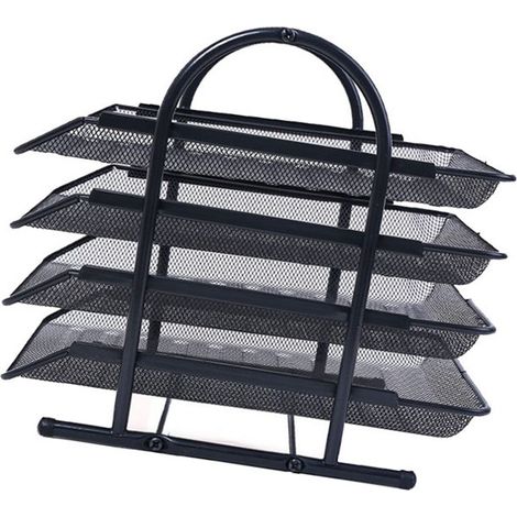 4-stöckiger Papierkorb aus schwarzem Eisendraht, stabil, platzsparend, großes Fassungsvermögen, Briefablage, Schreibtisch-Organizer fürs Büro (1/5)