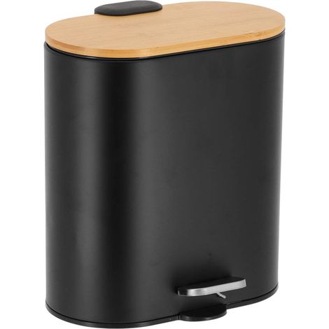 Cestino ovale in metallo da 5 l con coperchio in bambù anticaduta - nero - Tendance