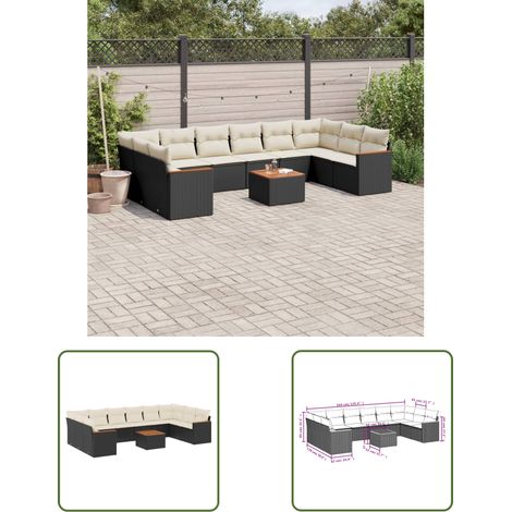 The Living Store 11-tlg. Garten-Sofagarnitur mit Kissen Schwarz Poly Rattan - Gartenmöbel Set - Esszimmergarnitur - Outdoor Möbel - Lounge Garnitur - Rattan Sofa (1/3)