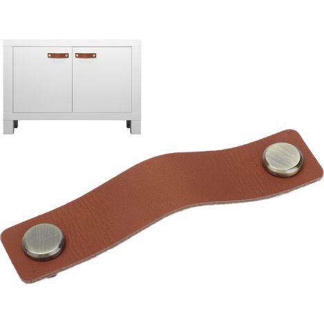Poignées de luxe anti-collision en cuir véritable, style minimaliste et moderne, pour portes de placard, tiroirs et armoires, marron. (1/5)
