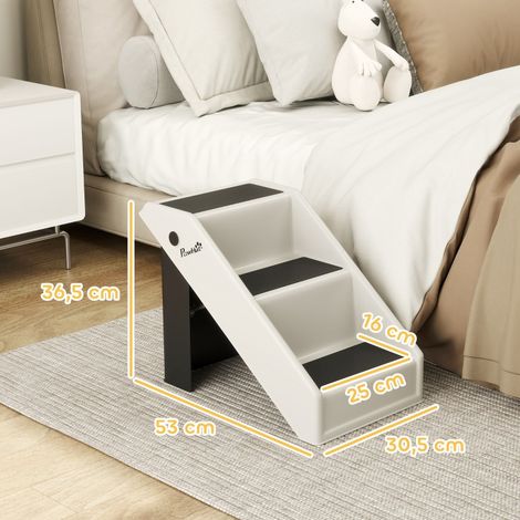Escalier pour chien 3 marches, hauteur 36,5 cm, rampe pliable pour petits chiens, idéale pour lit, canapé, voiture, couleur blanc crème (1/5)