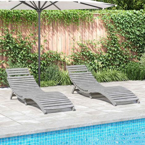 vidaXL Chaises longues lot de 2 gris 184x55x64 cm bois massif acacia (1/5)