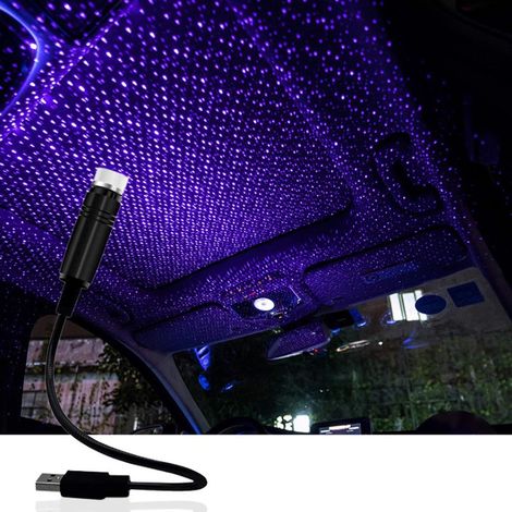 Projecteur d'étoiles USB à LED, plusieurs modes réglables - Décoration d'ambiance pour voiture/maison/fête - Bleu-violet