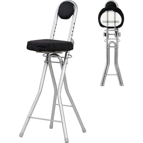 Relaxdays Taburete apoyo de pie, altura 58-73 cm ajustable, carga 100 kg, plegable, oficina/hogar, negro/plateado (1/5)