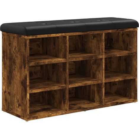 Banc de rangement à chaussures 9 compartiments 82 x 32 x 50 cm bois d'ingénierie couleur chêne fumé DEC024853