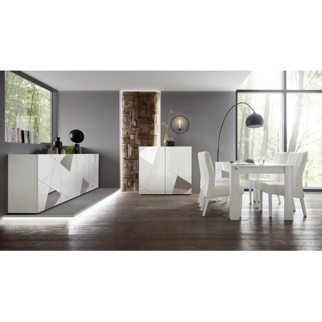 Salle à manger moderne laquée blanc brillant Larissa (1/5)