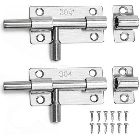 2 Pezzi Serratura in Acciaio Inox – dispositivo di chiusura Scorrevole Viti per Porte, finestre, Bagno, Recinzione, Giardino, Capannone – Bullone anti-Ruggine (1/5)