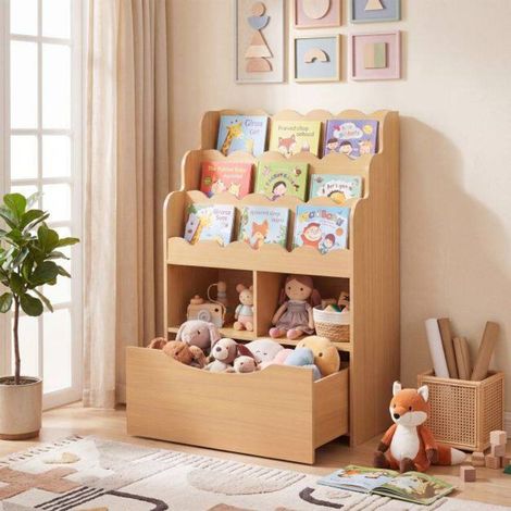 Chambre d'enfant et salle de jeux, bibliothèque enfant avec rangement jouets, bords ondulés et coins arrondis (1/5)