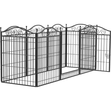 Recinto per cani, in ferro resistente, pieghevole, nero. (1/2)
