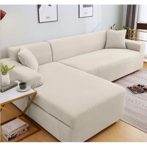 Schutzhülle für 3+2-Sitzer-Ecksofa in L-Form – weiches Polyester – weiß – Maße 140–235 cm (1/4)