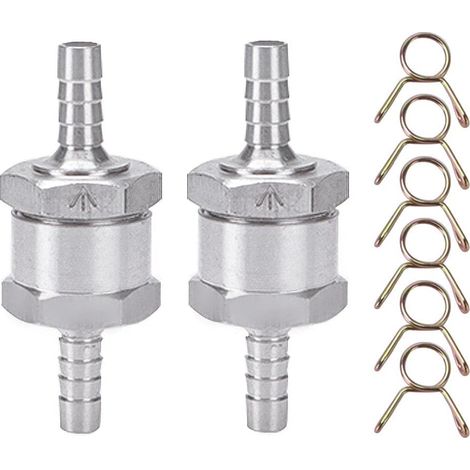 2 Pièces Clapet Anti-Retour, 6mm D'aluminium Carburant Non Retour Clapet Anti-Retour, avec 6 clips à ressort, pour Essence Diesel Carburateur Systèmes de Carburant à Basse Pression (1/5)