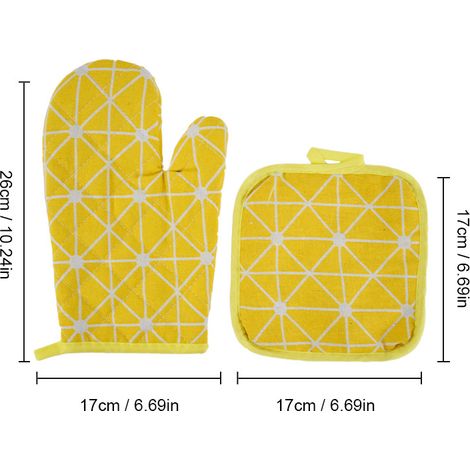 1 Paire Gants de Cuisine Coton avec 2 Maniques Cuisine, Lavable Gant Cuisine Four, Gants de Cuisine Antidérapants, Gant Cuisine Anti Chaleur pour Barbecue, Cuisson (Jaune) (1/5)