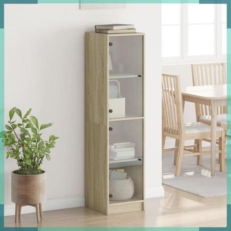 836436 Buffet avec portes en verre chêne sonoma 35x37x142 cm (1/5)