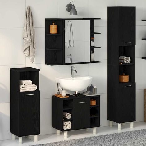 Bathroom Furniture Set with Door 4 pcs Black 30 x 30 x 179.5 cm vidaXL (1/5)