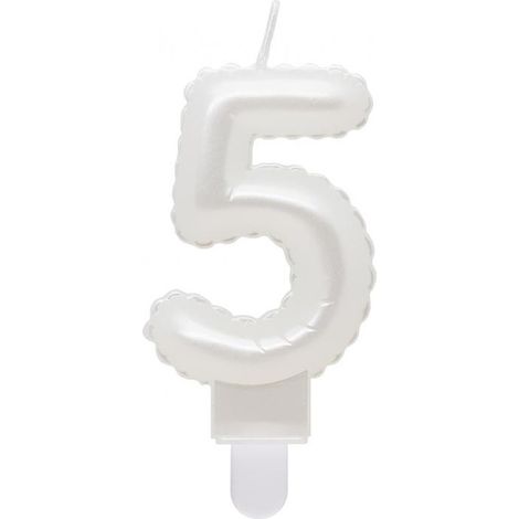 Kerze Nummer 5, Fünf Perlweiß, 7 cm (1/3)