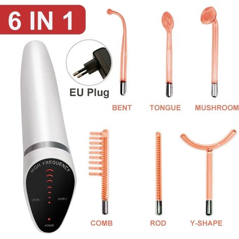 (Orange) Tige d'électrode haute fréquence 6 en 1 avec fonction de traitement de l'acné par lumière néon, équipée d'un tube en verre pour électrothérapie. (1/5)