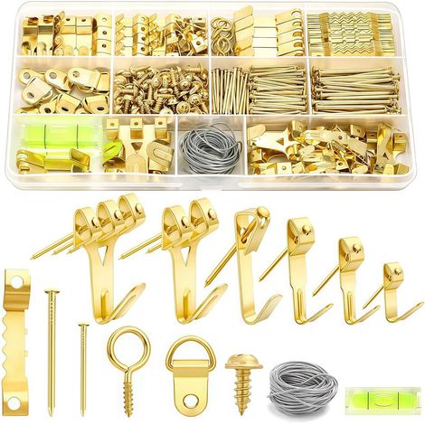 372-Piece Metal Wall Picture Hook Kit, Picture Hanger Kit with Screws, Hangers for Frames, Canvases, Photos, Clocks, Mirrors (1/4)