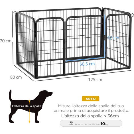 Parc pour petit chien, pour une utilisation intérieure/extérieure, clôture en acier et grillage métallique en 6 parties, 125 x 80 x 70 cm, noir (1/5)