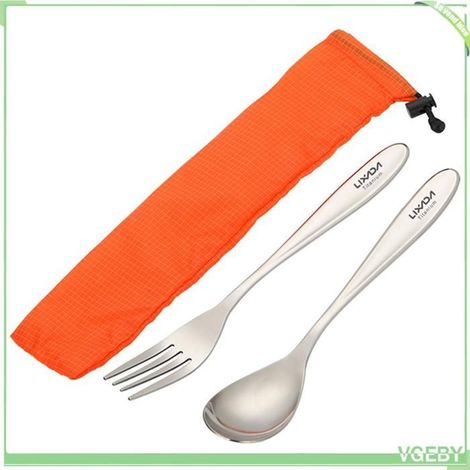 Ensemble couverts - FAFEICY - Lixada - Titane - Léger anti-corrosion - Avec sac de rangement (1/5)
