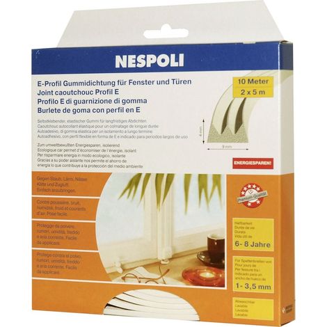 Nespoli Fenster- und Türdichtung mit E-Profil je 5 m, 9 x 4 mm, weiß, 2 Stück Türdichtungen & Fensterdichtungen