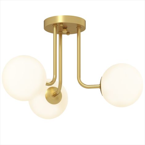Plafonnier LED 25W 42 cm doré métal avec 3 abat-jour globe (1/5)