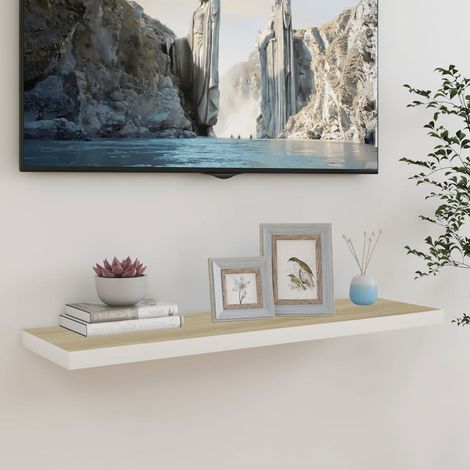 Estante flotante de pared blanco y roble MDF 90x23,5x3,8 cm vidaXL